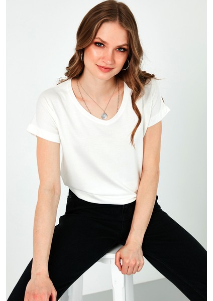 V Yaka Relaxed Fit Yırtmaç Detaylı 2'li Paket Bluz Bayan Bluz 5862000S2