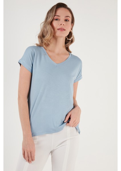 V Yaka Relaxed Fit Yırtmaç Detaylı 2'li Paket Bluz Bayan Bluz 5862000S2