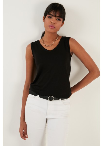 Slim Fit V Yaka Kalın Askılı 2' Li Paket Bluz Bayan Bluz 5864384S2