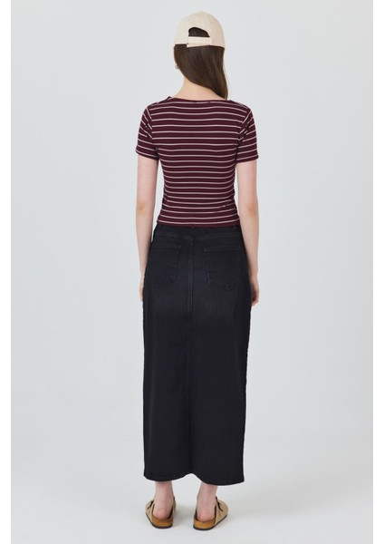 Bordo U Yaka Çizgili Tişört 4016 indirimleri