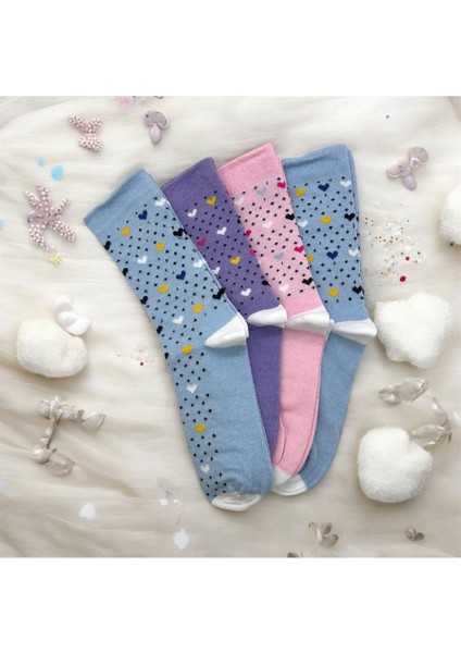 Kalp Desenli Kız Çocuk Çorabı 4^lü