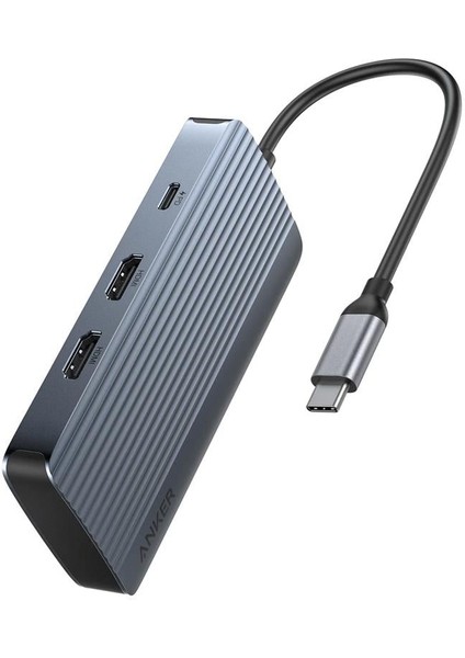 USB-C Hub Gri 7-in-1 Dual Display Yüksek Performans ve Kompakt Tasarım