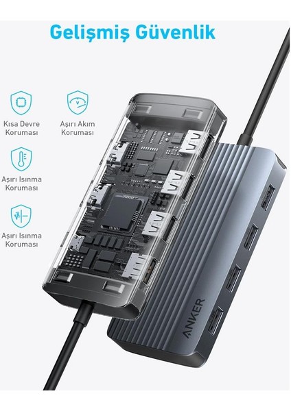 USB-C Hub Gri 7-in-1 Dual Display Yüksek Performans ve Kompakt Tasarım indirimleri