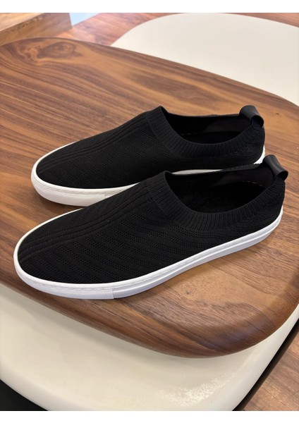 4224 Siyah Triko Hakiki Deri Erkek Sneakers