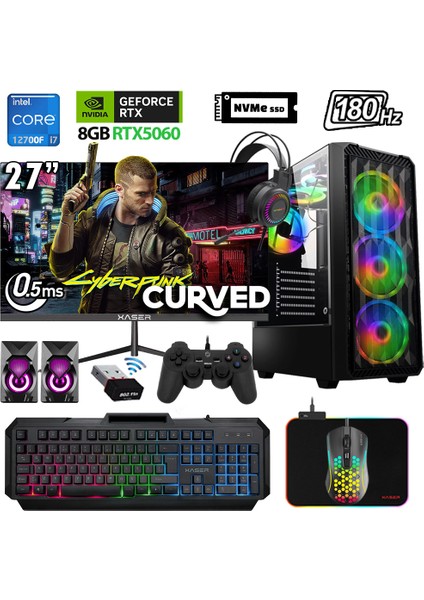 XSR1131 I7 12700F 32GB Ram 1tb M.2 Nvme SSD 8gb RTX5060 27" 180Hz Oyuncu Hazır Sistem