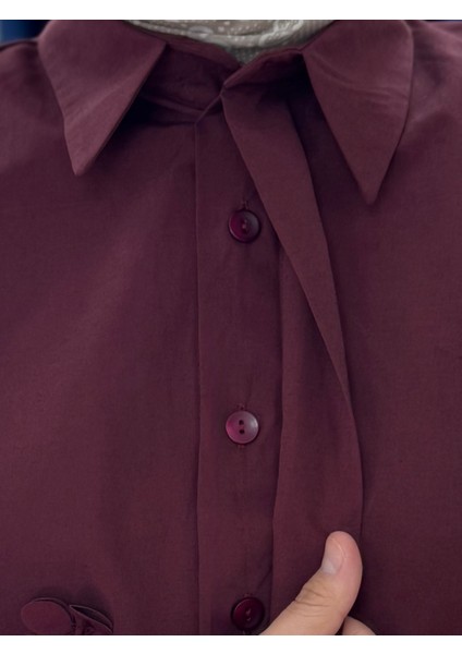 Serasya Çiçekli Kısa GÖMLEK-BN4411 Bordo