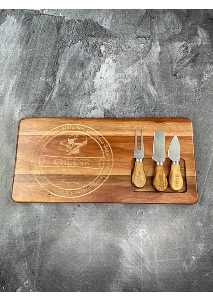 Akasya Peynir Sunum Seti Tabak Kesme Tahtası