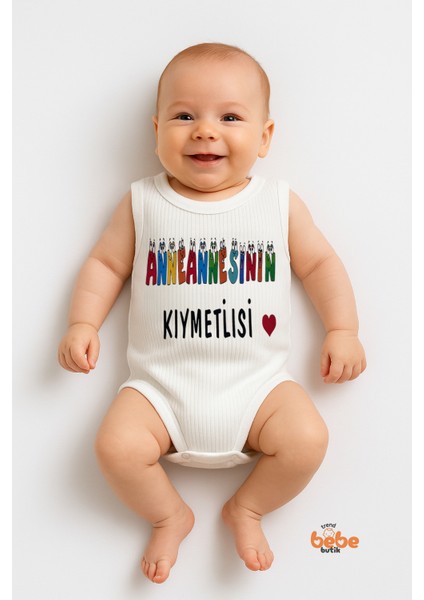 Anneannesinin Kıymetlisi Yazılı Pamuklu Ribana Tulum Body Zıbın Çıtçıtlı 6–36 Ay Unisex