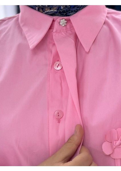 Serasya Çiçekli Kısa GÖMLEK-BN4411 Pembe