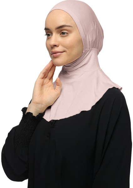 Kadın Tesettür Pratik Boyunluklu Hijab - Sporcu Bone - Pudra