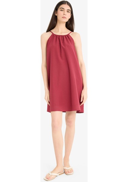Yuvarlak Yaka Terry Cotton Mini Plaj Elbisesi-Fall in Love E5102AX25SP