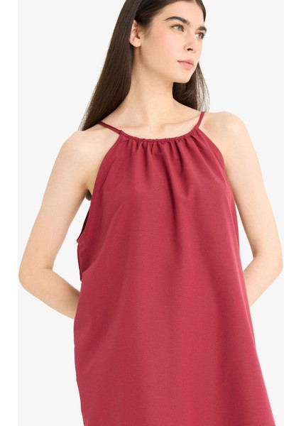 Yuvarlak Yaka Terry Cotton Mini Plaj Elbisesi-Fall in Love E5102AX25SP