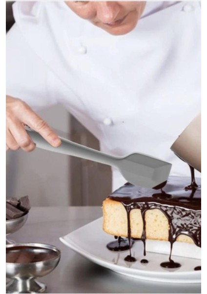 Büyük Spatula, Isıya Dayanıklı Yanmaz Yapışmaz Tek Parça Silikon Spatula 26CM Antrasit