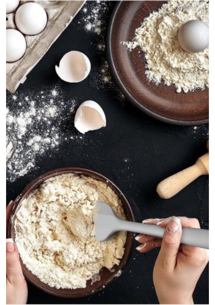 Büyük Spatula, Isıya Dayanıklı Yanmaz Yapışmaz Tek Parça Silikon Spatula 26CM Antrasit