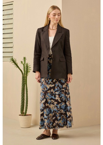 Keten Belden Oturtmalı Ceket Acı Kahve