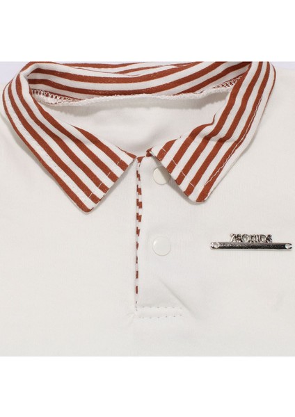 Erkek Bebek Beyaz Kiremit Çizgili Yakalı Şortlu 2'li Takım - 1015772 fiyatları