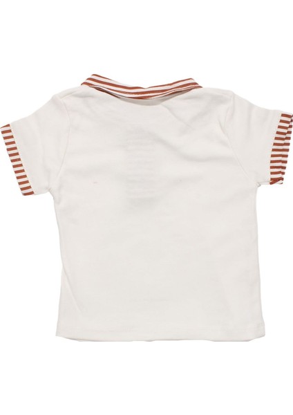 Erkek Bebek Beyaz Kiremit Çizgili Yakalı Şortlu 2'li Takım - 1015772 modelleri