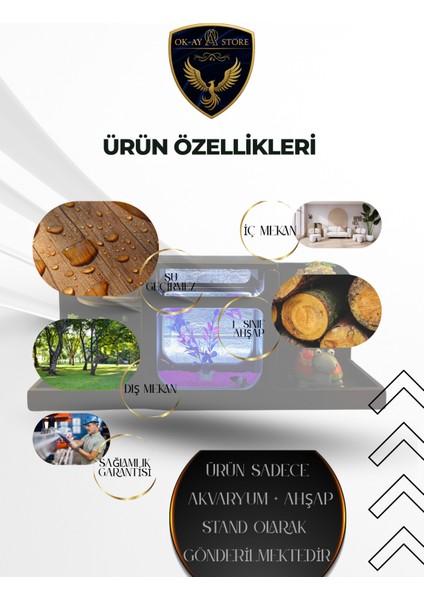 LED Işıklı Modern Akvaryum Standı – Ahşap Raflı, Dekoratif, Kaydırmaz Bantlı Ayaklar Şık Tasarım