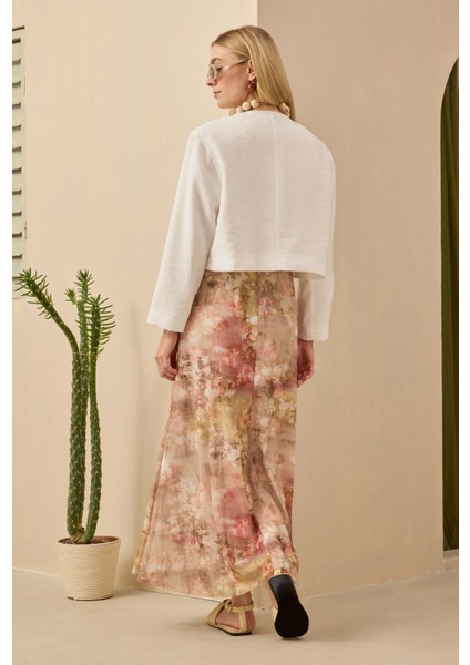Çan Tül Etek Floral Desen Yağ Yeşili