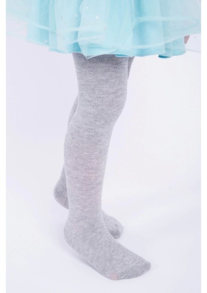 Kız Çocuk Pamuklu Külotlu Çorap Gri
