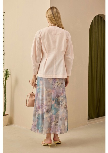 Çan Tül Etek Floral Desen Mavi modelleri