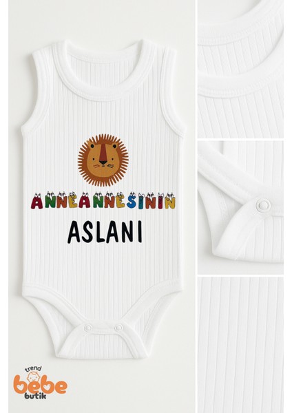 Anneannesinin Aslanı Yazılı Pamuklu Ribana Tulum Body Zıbın Çıtçıtlı 6–36 Ay Unisex fiyatları