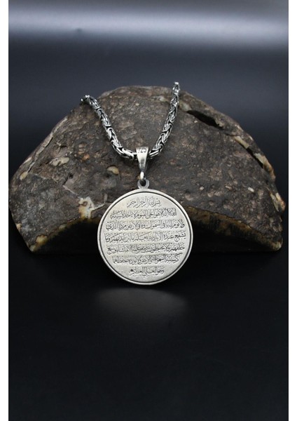 Çift Taraflı Ayetel Kürsi ve Haset Suresi Yazılı 925 Ayar Gümüş Kolye Kral Zincir 2mm 901847 modelleri