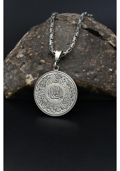 Çift Taraflı Ayetel Kürsi ve Haset Suresi Yazılı 925 Ayar Gümüş Kolye Kral Zincir 2mm 901847 fırsatları