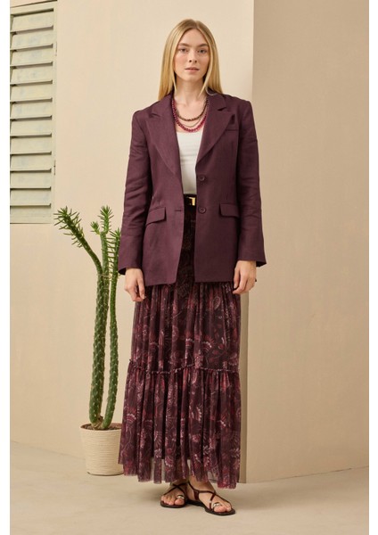 Keten Belden Oturtmalı Ceket Bordo