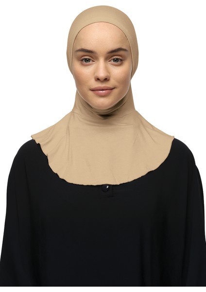 Kadın Tesettür Pratik Boyunluklu Hijab - Sporcu Bone - Koyu Bej