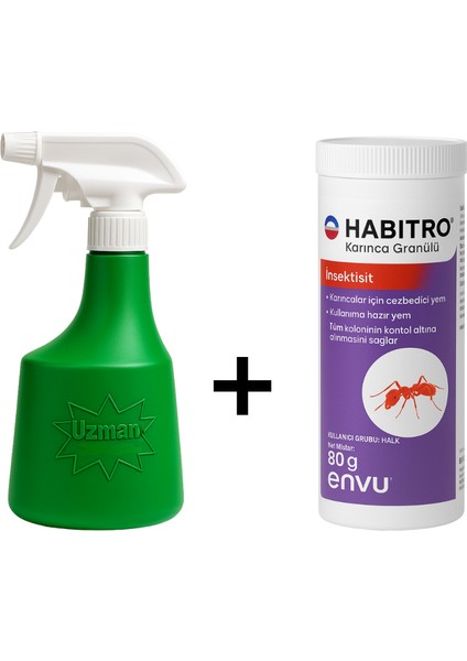 HABITRO® Karınca Granülü 80 g + Uzman 500 ml Tetikli Sprey Seti | Profesyonel Karınca Kontrolü