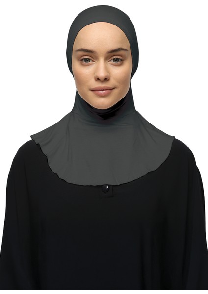 Kadın Tesettür Pratik Boyunluklu Hijab - Sporcu Bone - Füme