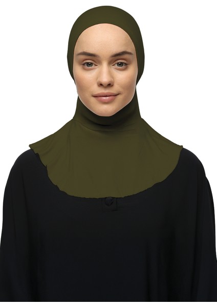 Kadın Tesettür Pratik Boyunluklu Hijab - Sporcu Bone - Haki