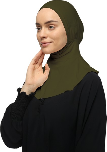 Kadın Tesettür Pratik Boyunluklu Hijab - Sporcu Bone - Haki