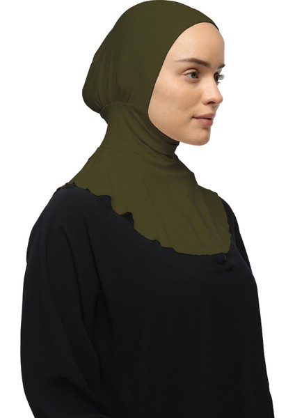 Kadın Tesettür Pratik Boyunluklu Hijab - Sporcu Bone - Haki