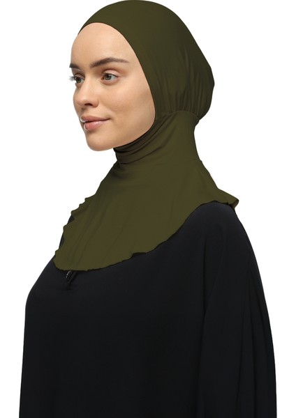 Kadın Tesettür Pratik Boyunluklu Hijab - Sporcu Bone - Haki