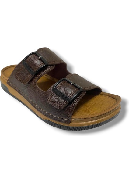 M253-0202-25 Deri Anatomik Soft Çift Bant Erkek Terlik