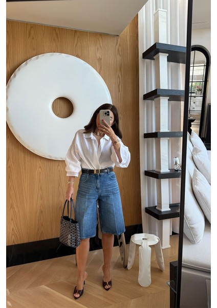 Geniş Kalıp Uzun Denim Şort