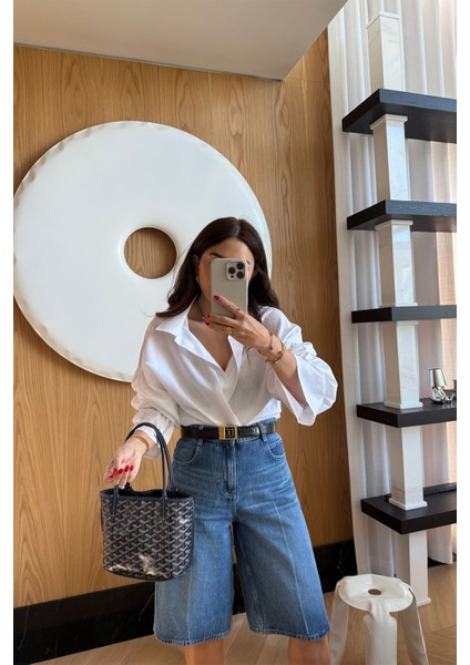 Geniş Kalıp Uzun Denim Şort