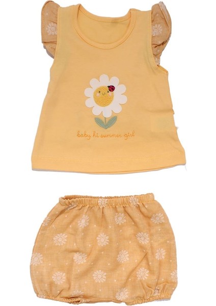 Kız Bebek Sarı Beyaz Papatya Desenli Şortlu 2'li Takım - 1015980