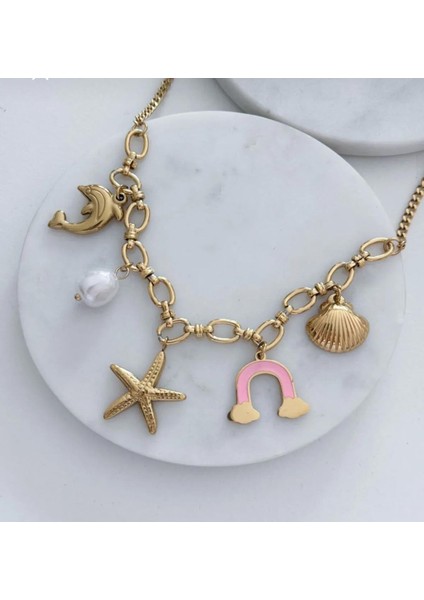 Çelik Pembe Deniz Charm Kolye