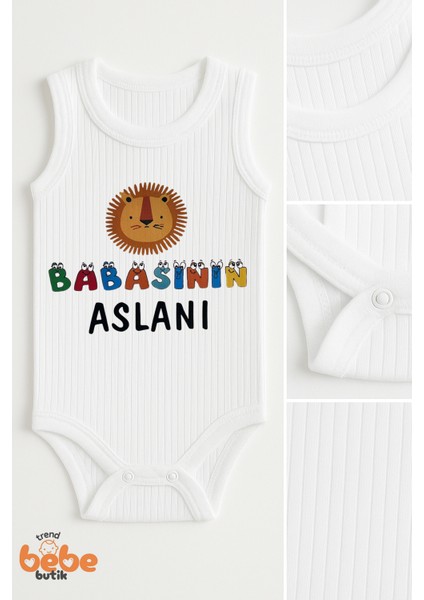 Babasının Aslanı Yazılı Pamuklu Ribana Çıtçıtlı Bebek Zıbın Body 6-36 Ay Unisex Tulum fiyatları
