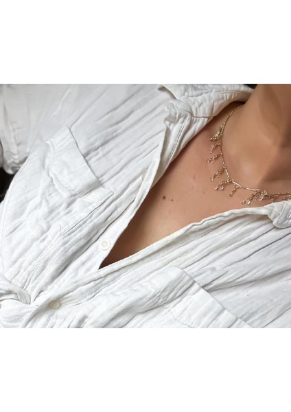 Çelik Sallantılı Taşlı Kolye