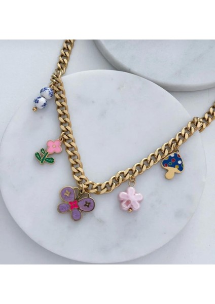 Çelik Flowers Charm Kolye