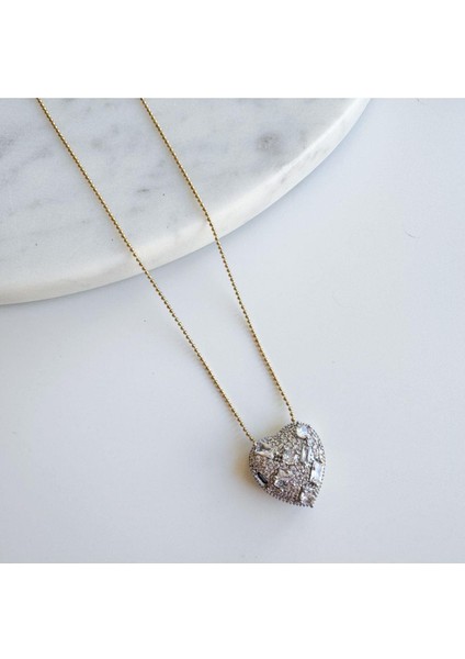 Çelik Taşlı Kalp Kolye