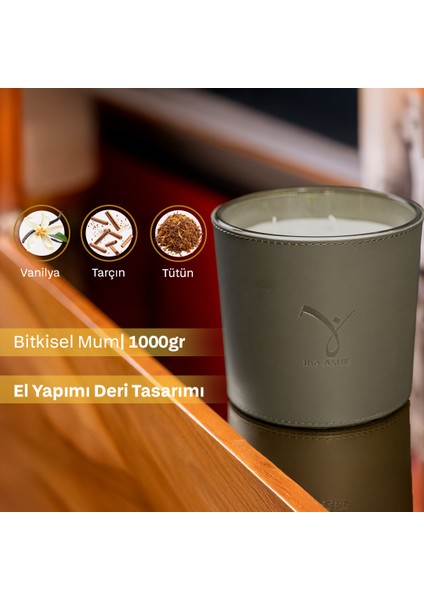 Deri Soul Haki Yesili Bitkisel Mum 1000GR Vanilya, Tütün & Tarçın modelleri