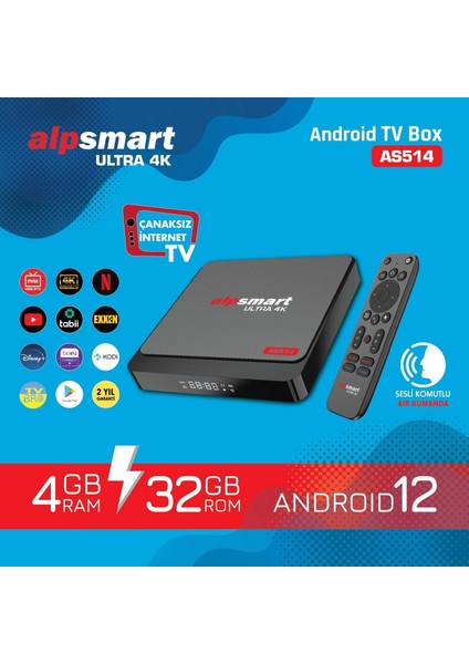 Alpsmart AS514 Android 4 GB Ram 32 GB Hafıza Sesli Komutlu (Aır) Akılı Kumanda 114047