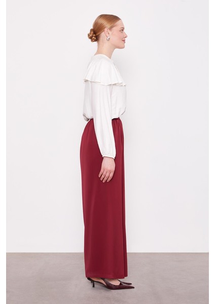 Bordo Bol Paça Beli Lastik Pantolon modelleri