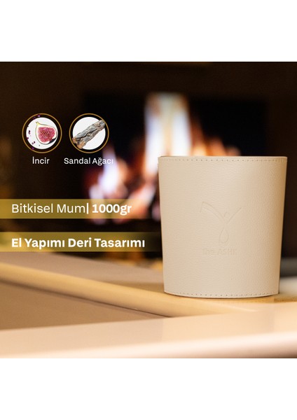 Deri Umut Bej Bitkisel Mum 1000GR Incir & Sandal Ağacı