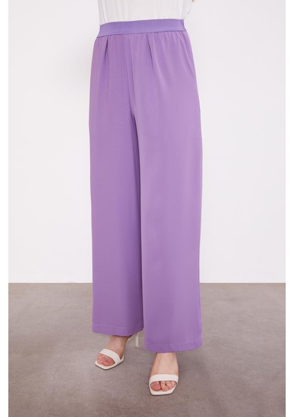 Lila Bol Paça Beli Lastik Pantolon